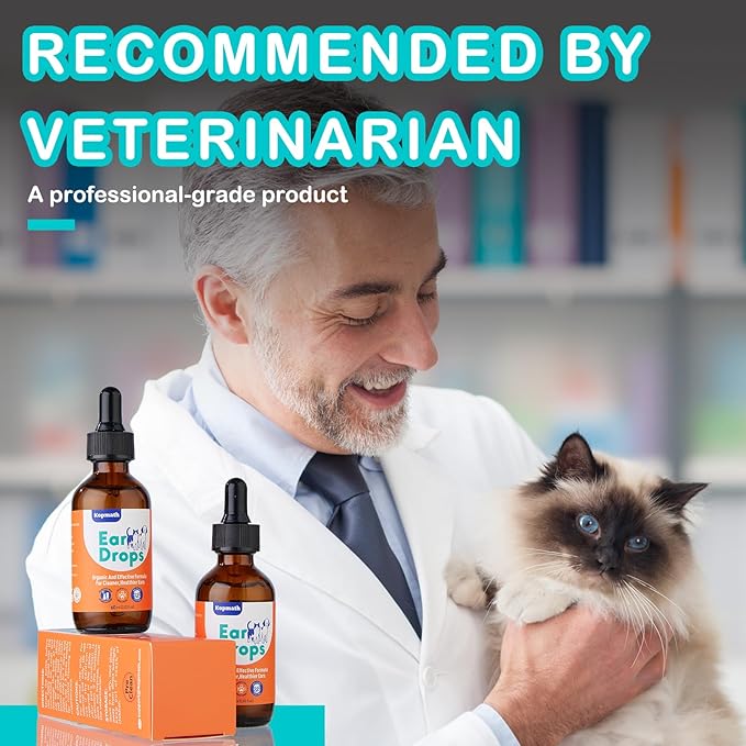 Dog Ear Drops, Dog Ear Cleaner Drops, Ear Infection Treatment for Dogs and Cats, Natural Herbal Ear Cleaning Solution for Dirty,Itchy,Smelly,Inflammed Pet Ears, 2 oz with Dropper