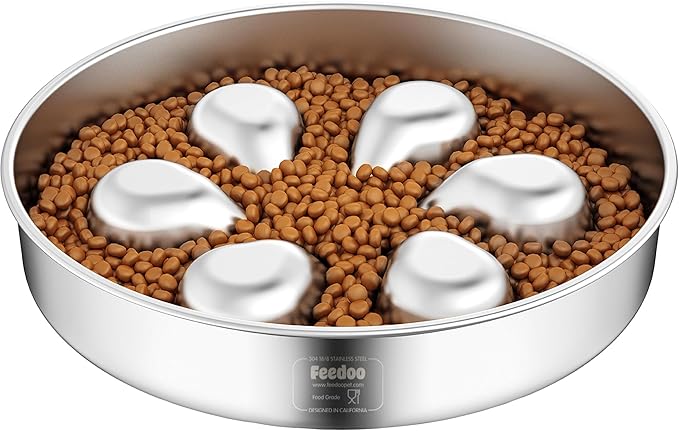 Slow Feeder Dog Bowl-3.5Cups for Large Breeds, Food Grade 304 Stainless Steel Dog Bowls with Non-Slip Base, Maze Pet Dish to Slow Down Eating, Dishwasher-Safe