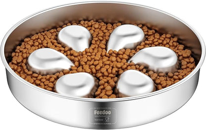 Slow Feeder Dog Bowl-3.5Cups for Large Breeds, Food Grade 304 Stainless Steel Dog Bowls with Non-Slip Base, Maze Pet Dish to Slow Down Eating, Dishwasher-Safe