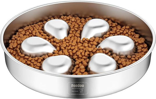 Slow Feeder Dog Bowl-3.5Cups for Large Breeds, Food Grade 304 Stainless Steel Dog Bowls with Non-Slip Base, Maze Pet Dish to Slow Down Eating, Dishwasher-Safe