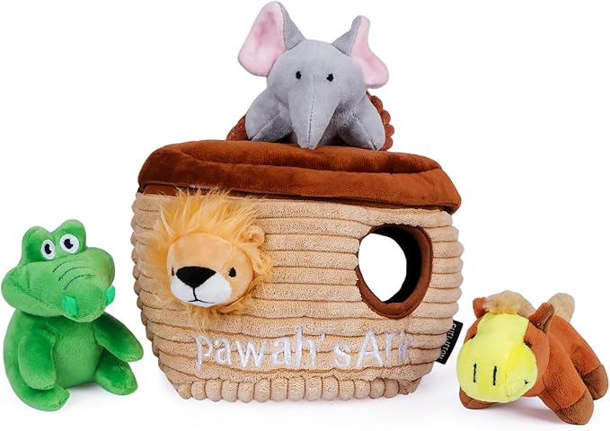 CHEWFFON Noah's Ark Hide and Seek Burrow Dog Toy, Interactive Squeaky Plush Puzzle Toy, 5-Pack Enrichment Activity for Brain Stimulation, Small Medium Large Dogs