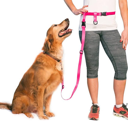 The Buddy System Hands Free Dog Leash, Adjustable Leash for Running, Jogging, Training and Service Dogs, Great for Small, Medium and Large Dogs, Made in USA (Pink, X-Large Belt (33"- 60" Waist))