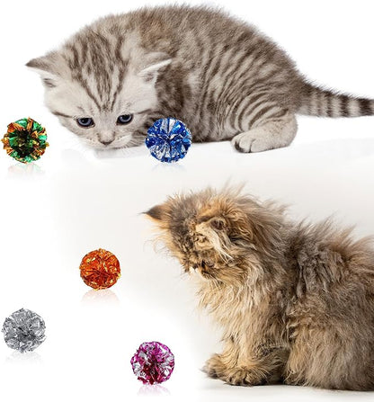 Cat Crinkle Toys, 10 PCS Crinkle Balls for Cats 1.8'' Cat Ball Toy Shiny Ball Lightweight Mylar Pet Pounce Chase Toys Assorted Color Interactive Toy for Indoor Cats to Kill Time and Keep Fit