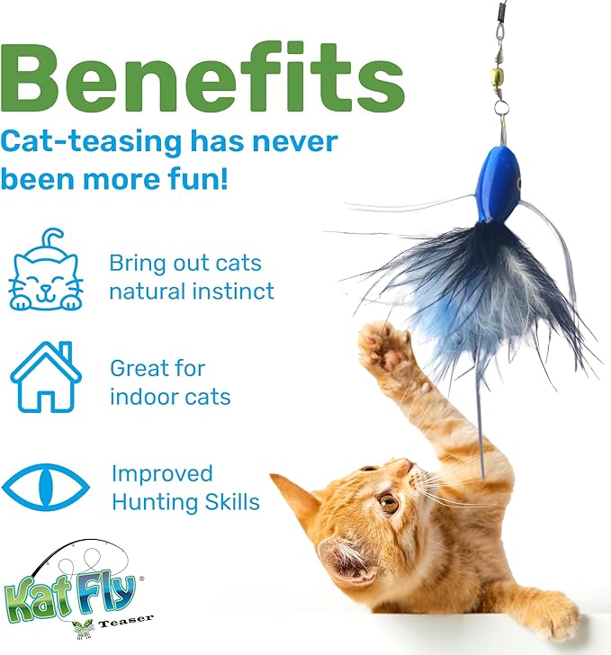 2 Inch Handmade Cat Toy Teaser Wand Refill Bug - Blue Natural Material Toy, Hunting Instinct Play, Interactive Exercise Attachment for Indoor Cats
