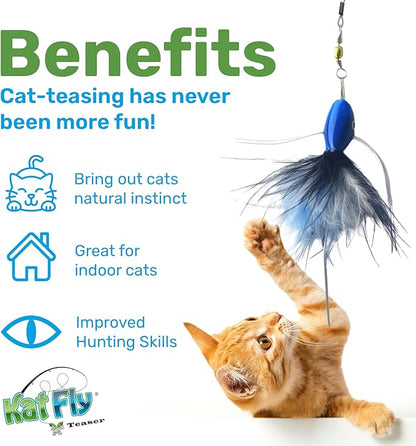 2 Inch Handmade Cat Toy Teaser Wand Refill Bug - Blue Natural Material Toy, Hunting Instinct Play, Interactive Exercise Attachment for Indoor Cats