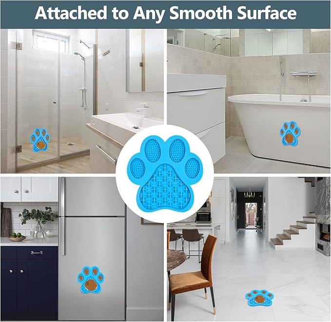 Dog Lick Pad, Lick Pad for Dog, Dog Peanut Butter Lick Pad, Dogs Cats Slow Feeder Mat with Suction Cups, Interactive Mat for Calming Anxiety, Great for Pet Bathing, Grooming and Training( Blue)