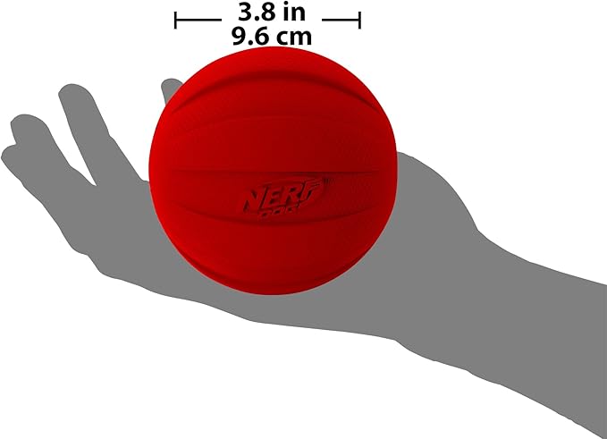 Nerf Dog Rubber Ball Dog Toy with Interactive Squeaker, Lightweight, Durable and Water Resistant, 4 Inch Diameter for Medium/Large Breeds, Single Unit, Red