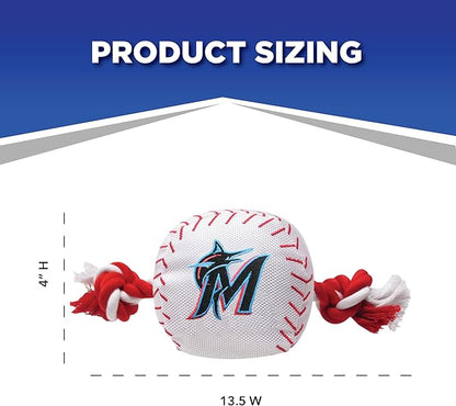 MLB MIAMI MARLINS Baseball Rope Toy for DOGS & CATS. Tough nylon, Sporty Baseball Design, Heavy-duty ropes with Inner SQUEAKER