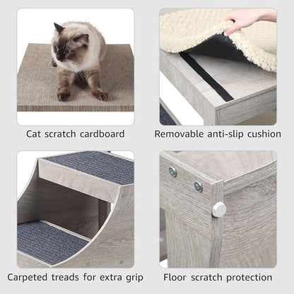 unipaws Pet Bunk Bed with Removable Step for Dogs and Cats, Multi-Level Bed Window Perch Seat Platform with Cushion and Cat Scratch Pad, Indoor Use