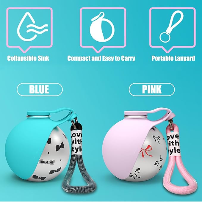 2-in-1 Portable Dog Water Bottle for Small Dogs - Leak-Proof, Compact & Foldable Pet Water Bottle with Silicone Bowl, 10oz for Walking & Travel - Stainless Steel, One-Hand Operation (1 Pink)