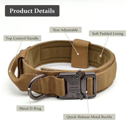 Tactical Dog Collar, Adjustable Military Training Nylon Dog Collar with Control Handle and Heavy Quick-Release Metal Buckle for Small Medium Large Dogs, Camo M