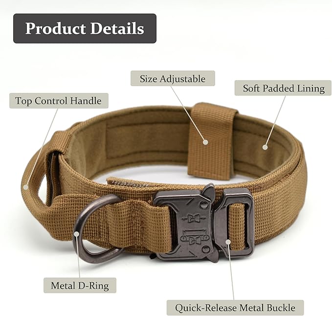 Tactical Dog Collar, Adjustable Military Training Nylon Dog Collar with Control Handle and Heavy Quick-Release Metal Buckle for Small Medium Large Dogs, Camo L