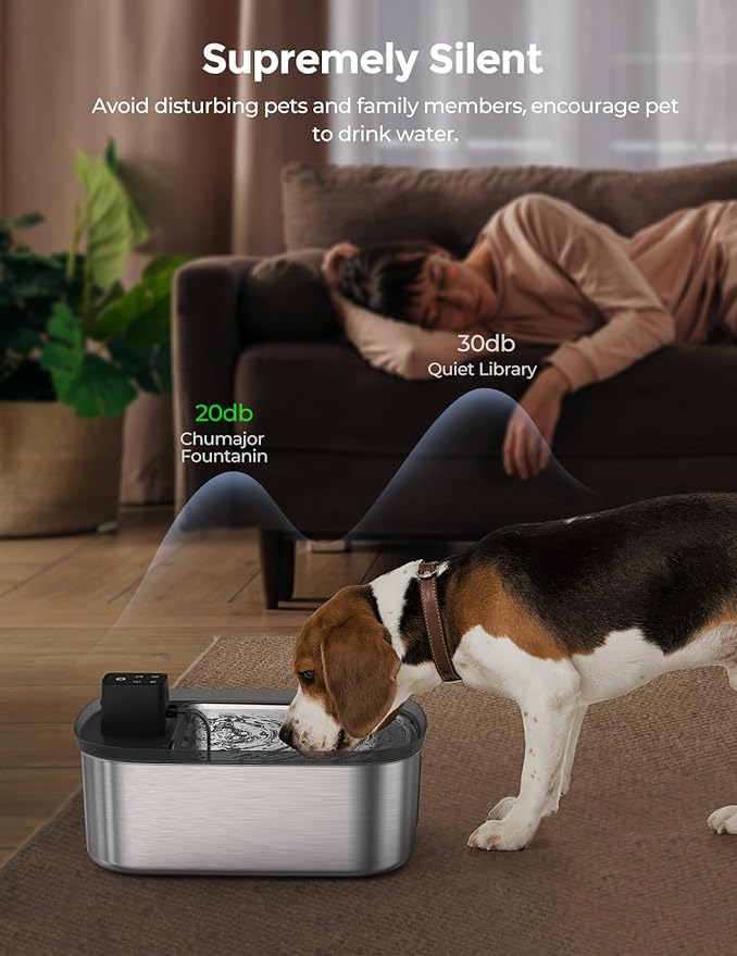 Wireless 7.5l/254oz/2Gal Dog Water Fountain for Large Dogs Stainless Steel, Quiet Pet & Cat Water Fountain with Motion Sensor, Automatic Water Dispenser for Dogs with 6psc Filters