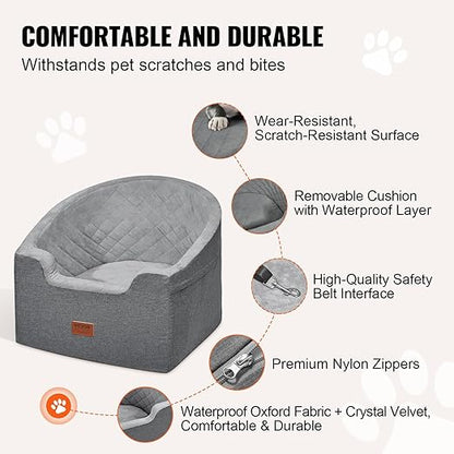 VEVOR Dog Car Seat, Waterproof Dog Booster Seat for Car with a Storage Pocket, Clip-On Safety Leash and Sponge Filling, Pet Bed for Small & Medium Dogs up to 55lbs, Gray