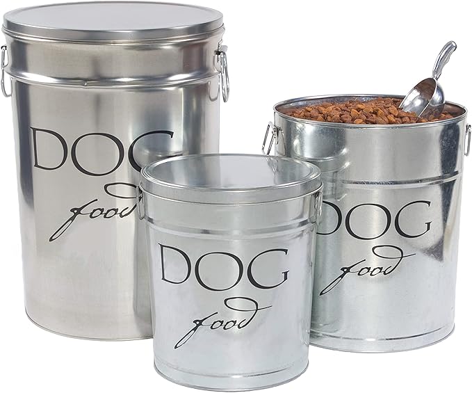 Harry Barker Classic Silver Dog Food Storage Canister – Large, Airtight Stainless Steel Pet Food Container, Holds Up to 40 lbs Dry Dog Food, Kitchen Counter & Pantry Storage - Silver