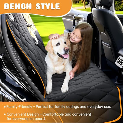 Dog Car Seat Cover for Back Seat 100% Waterproof, Long-Lasting and Soft Nonslip Backseat Cover for Cars, SUVs and Trucks, 600D Oxford Fabric, Black-Orange, Standard (54" W x 59" L)