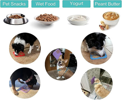 Lick Mat for Dogs and Cats, 7.9inch Licking Pad with Suction Cups, Slow Feeder Pet Bowls for Training and Bathing Grooming Large 4Pack