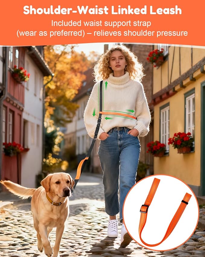 XiaZ Hands Free Dog Leash,Versatile Crossbody Dog Leash with Waist Support Strap,5.9-8 FT Waist Belt with Double Handles for Small Medium and Large Dogs Walking, Running and Jogging, Black