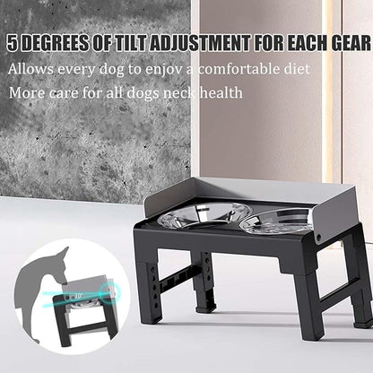 Marchul Elevated Dog Bowls, Raised Dog Food Water Bowl with 2 Thick Stainless Steel Bowls, 6 Height Adjustable, Non-Slip Stand, Spill-Proof for Medium Large Dogs (with Fence + Mat)