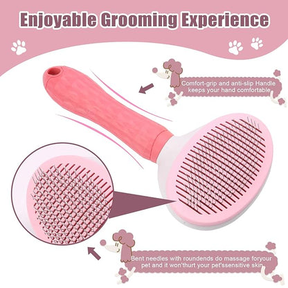 Self Cleaning Slicker Brush, Dog Cat Bunny Pet Grooming Shedding Brush - Easy to Remove Loose Undercoat, Pet Massaging Tool Suitable for Pets with Long or Short Hair (Pink)