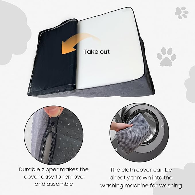 Pet Stairs for Small Dogs and Cats, Comfortable Curved Design with Waterproof Cover, High-Density Foam Steps for Beds or Sofas, Durable and Lightweight, 3-Layer, 21.7x15.7x13.8 Inches Grey