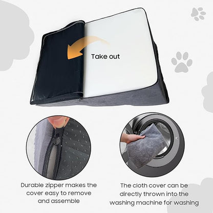 Pet Stairs for Small Dogs and Cats, Comfortable Curved Design with Waterproof Cover, High-Density Foam Steps for Beds or Sofas, Durable and Lightweight, 3-Layer, 21.7x15.7x13.8 Inches Grey