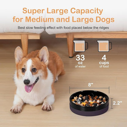 Sted Ceramic Slow Feeder Dog Bowls with Silicone Base, Slow Feeding Dog Bowl Small Medium Breed, Dogs Foods Bowls for Fast Eaters, Puzzle Dogs Food Bowl, Maze Black