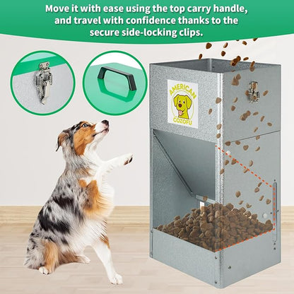 Automatic Dog Feeder with Wheels, 25lb Heavy Duty Galvanized Steel Gravity Food Dispenser - Easy to Move Rolling Pet Food Station for Indoor & Outdoor Use