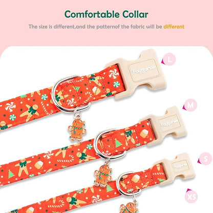 Faygarsle Christmas Dog Collar, Red Gingerbread Pattern, Plastic Buckle with Metal D-Ring, Holiday Pet Accessory, for Small Medium Large Dogs XS