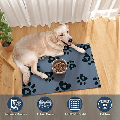 Dog Feeding Mat 16"x24", Absorbent Mat for Dog Water Bowl, Rubber Pet Food Mat, Pet Food Mats for Floor Waterproof, Pet Placemats for Food and Water, Cat Feeding Mat, Blue