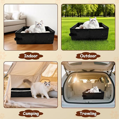 Foldable Travel Litter Box for Cats, Portable Cat Litter Box Waterproof, 15.75 * 11.82 * 3.94 Inches, Traveling & Camping Cat Supplies