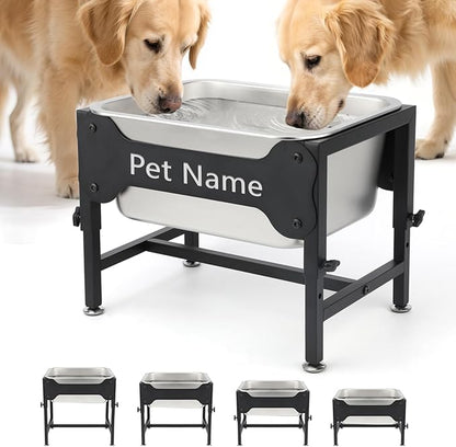 BWOGUE 3 Gal Elevated Large Dog Water Bowl, Raised Stainless Steel Bowl Stand Large Breed, 4 Height Adjustable (9", 11", 13", 15") Non-slip Dog Feeding Station for Joint Pressure Relief Indoor Outdoor