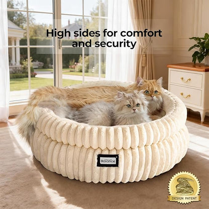 BALANCE Cat Bed Kitten Bed, Washable Round Cat Beds for Indoor Cats,Super Soft Plush Faux Fur Pet Bed for Puppy and Kitten with Anti-Slip Bottom
