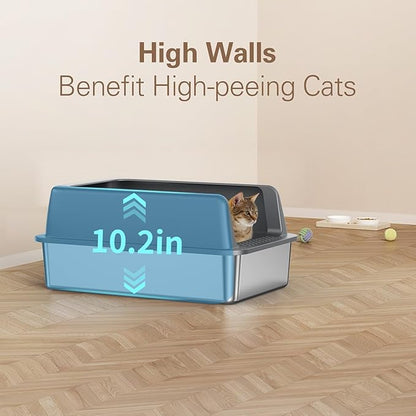 Zarler Stainless Steel Litter Box with Lid, Extra Large Cat Litter Boxes, XL Large Metal Litter Box for Big Cats with High Sided, Black (Non-Sticky, Easy to Clean, Anti-Urine Leakage)
