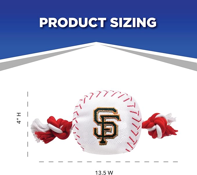 MLB SAN FRANCISCO GIANTS Baseball Rope Toy for DOGS & CATS. Tough nylon, Sporty Baseball Design, Heavy-duty ropes with Inner SQUEAKER