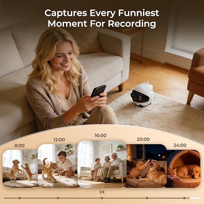 AEZ Robot Camera on Wheels 1080P Dual Lens,Indoor Movable Security Camera with 2-Way Talk,Blinky Bot with Night Vision,Distance Bot App Control for Cats/Dogs/Baby/Elderly (SD/Cloud Storage)