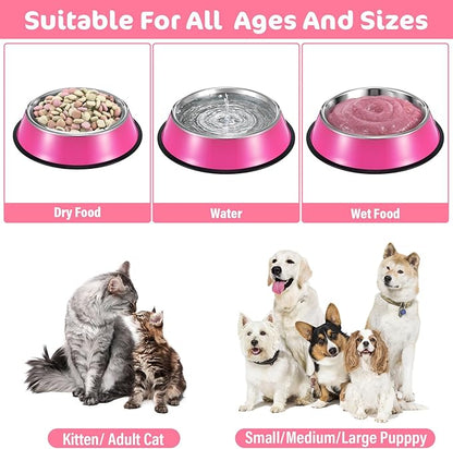 6 Pack Stainless Steel Dog Bowls, Non-Slip Stackable Dog Food and Water Bowls Set with Removable Rubber Base for Small Medium Large Dogs Cats