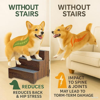 Furniture Style Dog Stairs, Wooden Pet Steps for Small Medium Dogs Cats, 3-Step Tall Solid Dog Ladders for High Bed, Couch, Sofa – Ideal for Elderly, Injured, Recovering or Short-Legged Pets