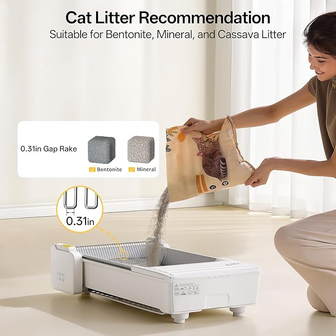 Open Top Self Cleaning Litter Box, Large Capacity Automatic Litter Box with APP Control,Odor Control, Anti-Pinch, Automatic Cat Litter Box for Multiple Cats