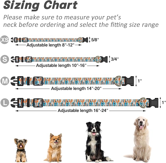 Reflective Dog Collar for Extra Small Dogs, Cute Boho Adjustable Heavy-Duty Nylon Puppy Collar for Boy and Girl Female, Soft Pet Accessories with Quick Release Buckle, Colorful Spliced