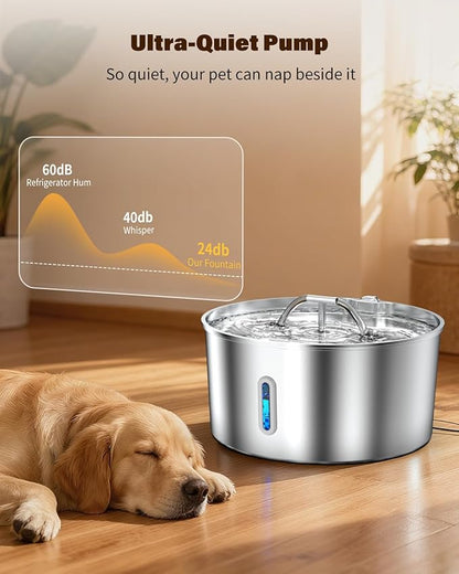 Dog Water Fountain for Large Dogs, 7L/236oz Stainless Steel Dog Fountain Water Bowl Dispenser, Automatic Cat Water Fountain with Ultra Quiet Pump, Large Drinking Area