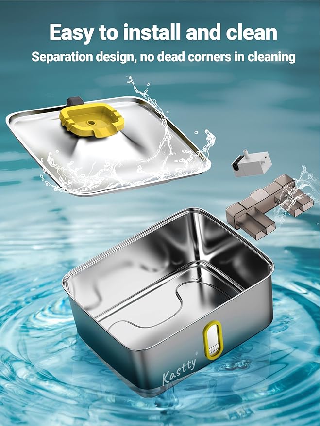 Kastty 15L/3.96 Gal Stainless Steel Dog Water Fountain, Large Capacity Dog Water Bowl Dispenser Quiet LED Light Triple Filtration Cat Water Fountain,Pet Water Fountain Easy Clean(FS78,Yellow)