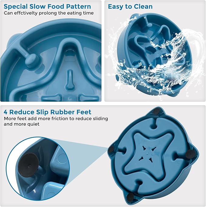 VANNON Slow Feeder Dog Bowls Durable Puzzle Feeder Non Slip Dog Food Dish Bloat Stop Food Bowls for Small Medium Dogs, 3 Cups, BPA Free, Blue