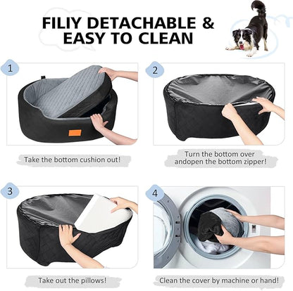 Dog Car Seat for Medium Dogs Up to 50 lbs, Pet Booster Seat for Cars SUVs and Trucks,Washable & Detachable Dog Car Bed with Safety Strap, Thick Cushion, Non-Slip Base(Black/Gray