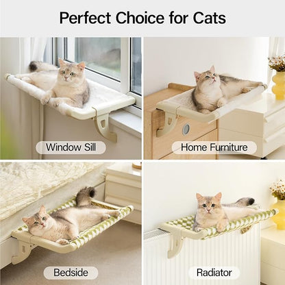 MEWOOFUN Window Sill Perch for Indoor Cats, One-Step Sliding Clamping Slot Adjustment Window Hammock With Removable Covers, Cat Bed for Windowsill & Bedside (Green, Large)