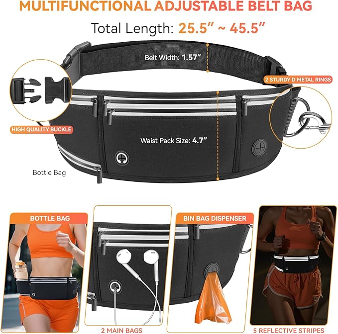 Hands Free Dog Leash with Waist Belt & Zipper Pouch, Heavy Duty Waist Leash for Running, Walking, Jogging and Hiking, Professional Tangle Free Reflective Control Lead for Large Medium Dogs
