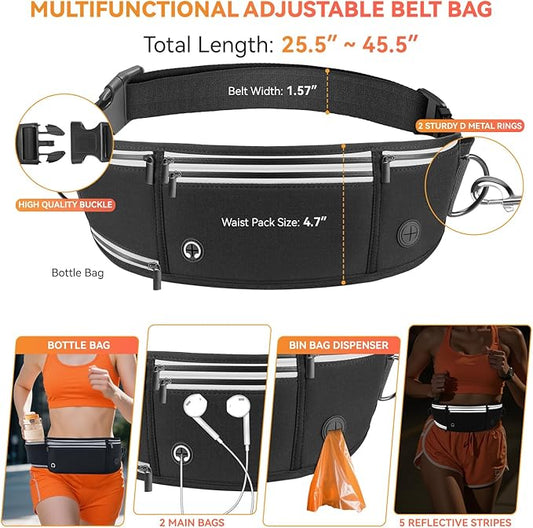 Hands Free Dog Leash with Waist Belt & Zipper Pouch, Heavy Duty Waist Leash for Running, Walking, Jogging and Hiking, Professional Tangle Free Reflective Control Lead for Large Medium Dogs