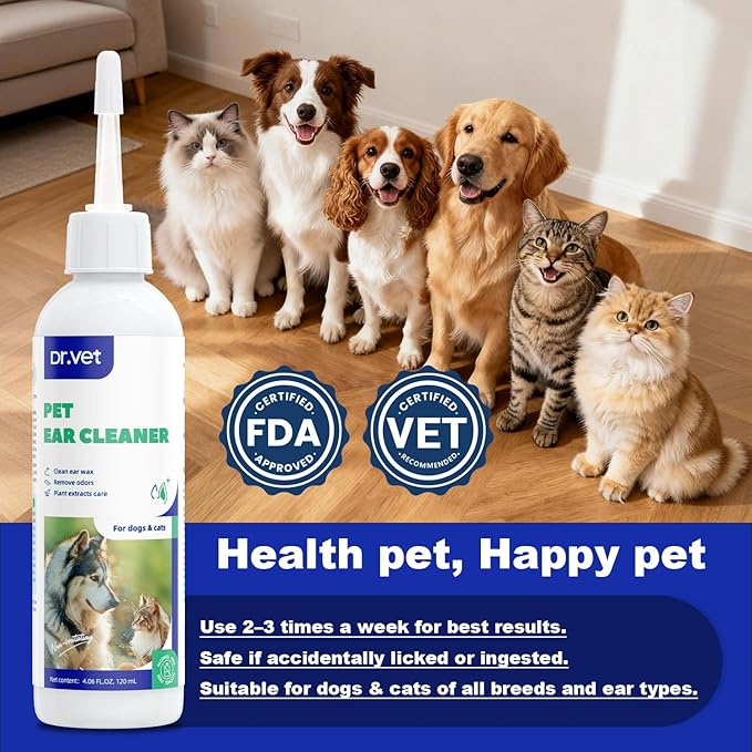 Dog Ear Cleaner Solution– Soft Nozzle Ear Treatment for Dogs & Cats, Gently Remove Dog Ear Wax & Debris, Soothe Ear Itching & inflammation, Odor Pet Ear Wash with Aloe Vera & Persimmon – 4.06 fl oz