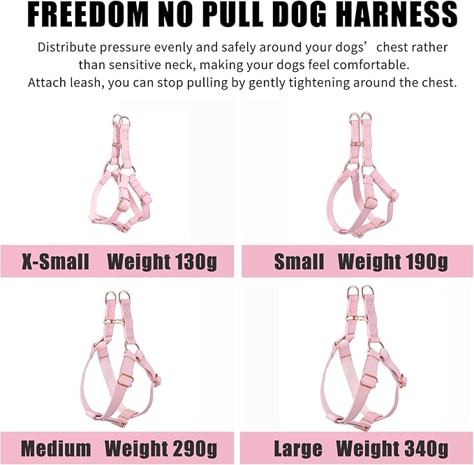 Soft Leather No Pull Dog Harness - Adjustable Step in Dog Harness with Rose Gold Heavy Duty Metal Buckle, Freedom Nylon Dog Halter Vests for Small Medium Large Dogs Easy Walking Training (Pink,XS)