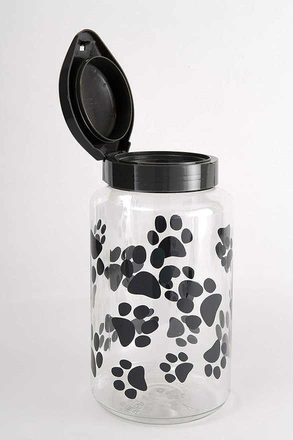 Lixit® Dog Treat Plastic Jar - Airtight Food and Treat Storage Jars for Dogs, Cats, Small Animals and Birds - Made in USA (Paw Prints - Gray, 128 Ounce (Pack of 2))